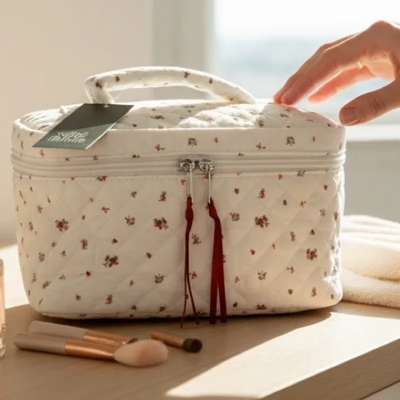 Wild Fable Quilted Floral Cosmetic Bag Zippered Train Case Rosebud Design 🥀🌹 - Picture 2 of 10